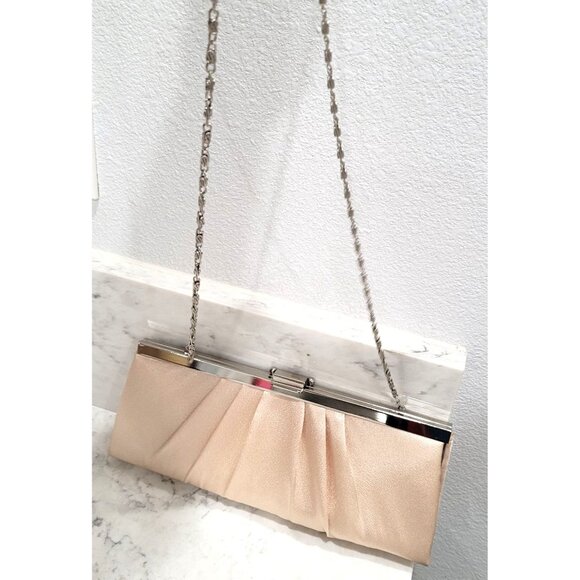 Gunne Sax by Jessica McClintock Champagne Clutch Purse with Chain Strap - Picture 6 of 6